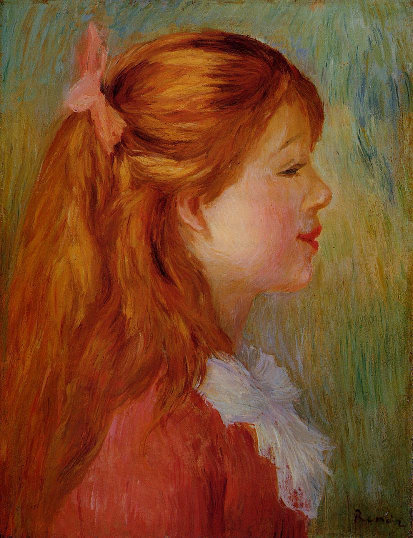Young girl with long hair in profile 1890